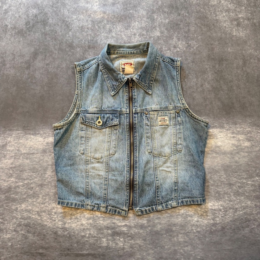Vintage 90s Unionbay Denim Vest Medium Light Wash Zip Up Western Cinch Back